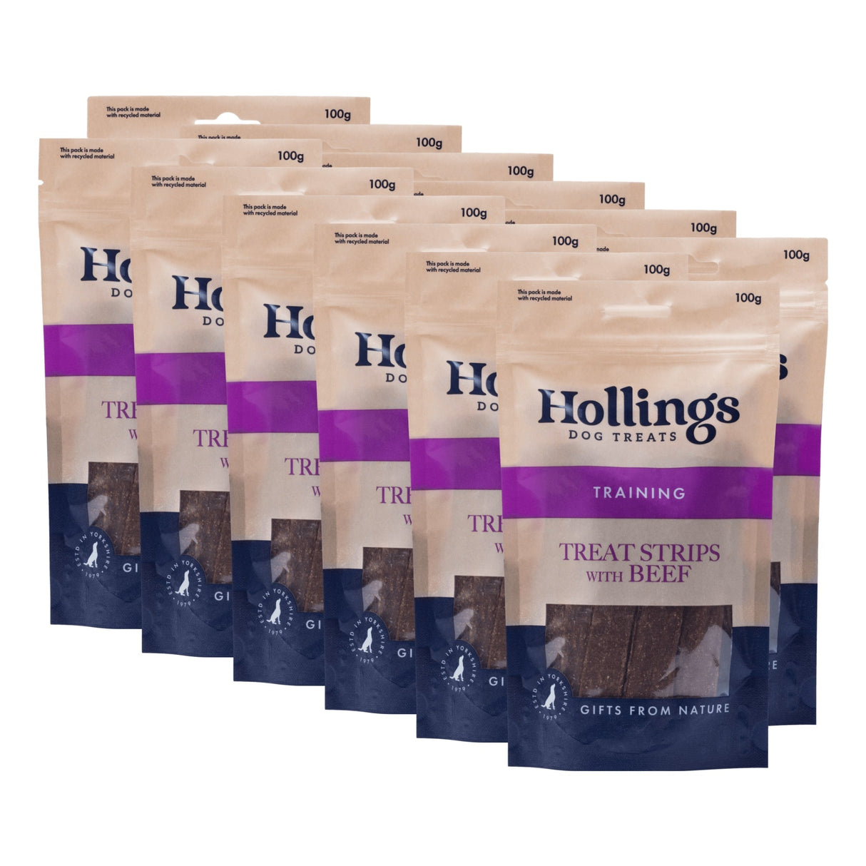 Hollings Treat Strips with Beef Dog Treats - 12 x 100g, Hollings,