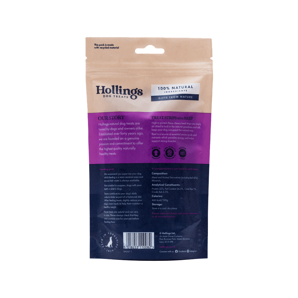Hollings Treat Strips with Beef Dog Treats - 12 x 100g, Hollings,