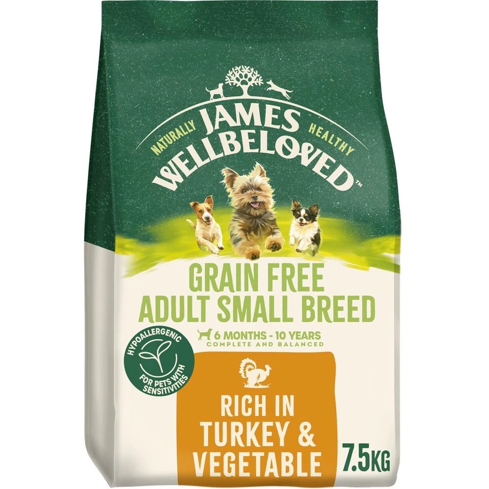 James Wellbeloved Grain Free Small Breed Turkey & Veg Adult Dry Dog Food, James Wellbeloved, 7.5 kg
