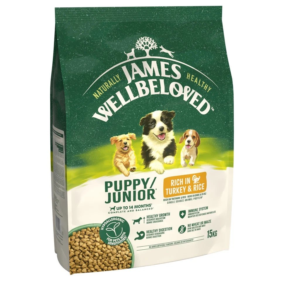 James Wellbeloved Puppy/Junior Turkey & Rice Dry Dog Food, James Wellbeloved, 15 kg