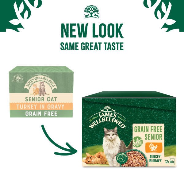 James Wellbeloved Senior Cat 7+ Grain Free Turkey in Gravy Pouches - 48 x 85g, James Wellbeloved,