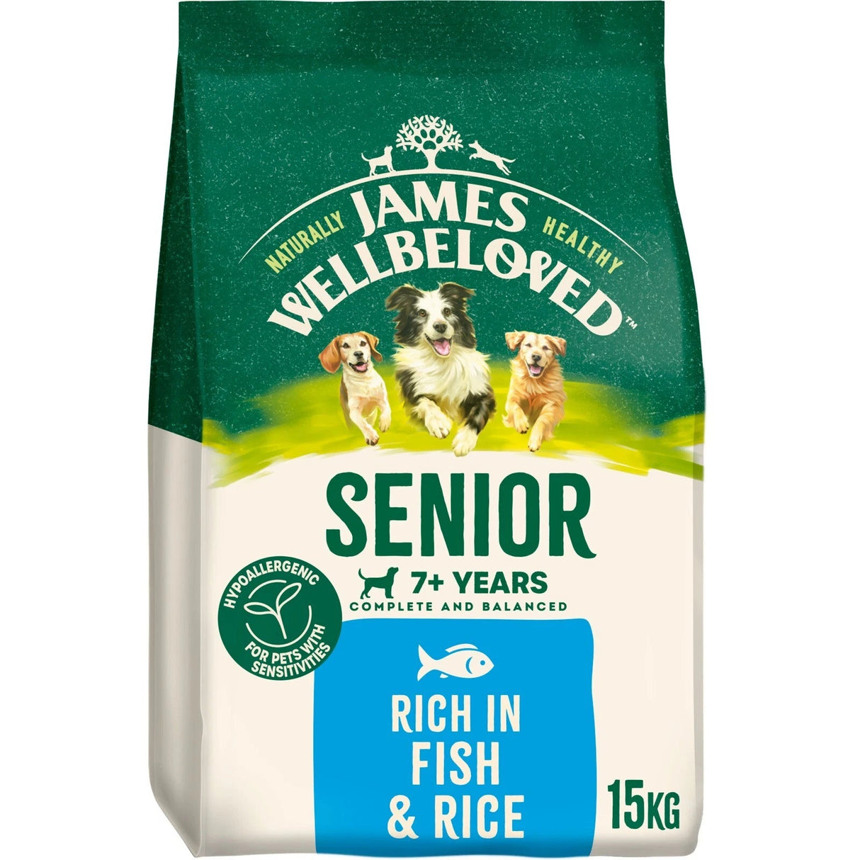 James Wellbeloved Senior Fish & Rice Dry Dog Food, James Wellbeloved, 15 kg