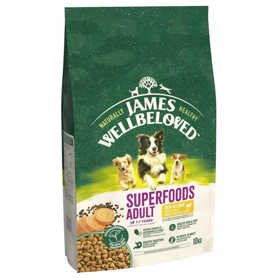 James Wellbeloved Superfoods Lamb Sweet Potato & Chia Dry Adult Dog Food, James Wellbeloved, 10 kg