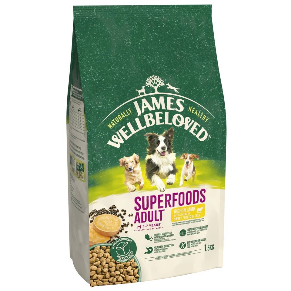 James Wellbeloved Superfoods Lamb Sweet Potato & Chia Dry Adult Dog Food, James Wellbeloved, 1.5 kg