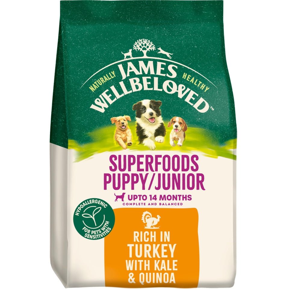 James Wellbeloved Superfoods Puppy/Junior Turkey Kale & Quinoa Dog Food - 1.5 kg, James Wellbeloved,