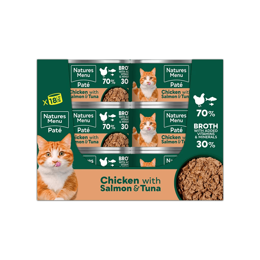 Natures Menu Adult Cat Chicken with Salmon & Tuna Cans - 18 x 85g, Natures Menu,
