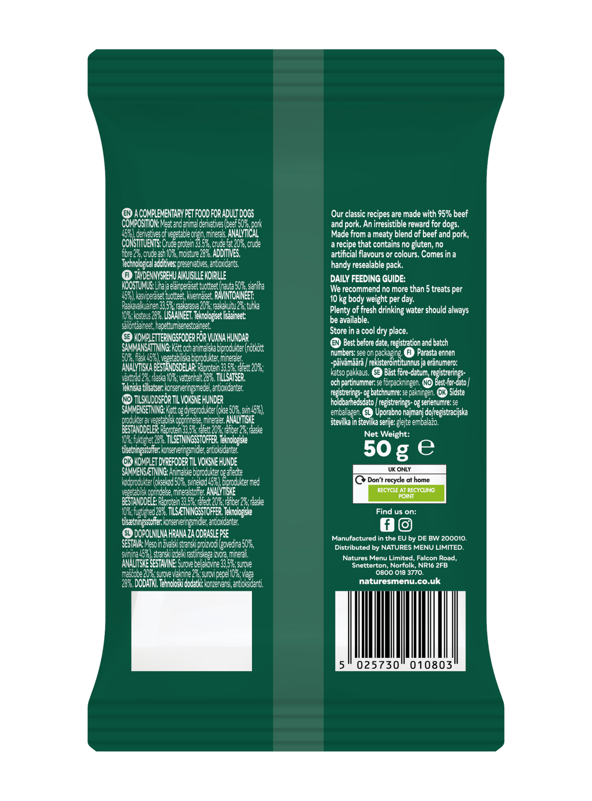 Natures Menu Beef Meaty Dog Treats - 12 x 50g, Natures Menu,