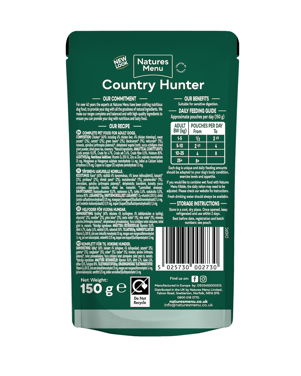 Natures Menu Country Hunter Chicken with Superfoods Pouch - 18 x 150g, Natures Menu,