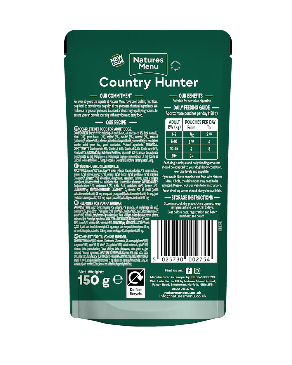 Natures Menu Country Hunter Duck with Superfoods Pouch - 18 x 150g, Natures Menu,