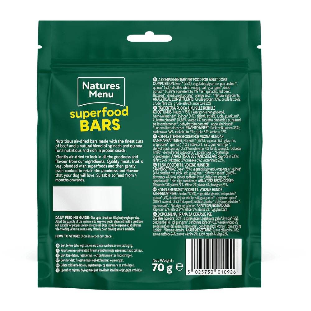 Natures Menu Country Hunter Superfood Bar Beef Dog Treats 7 x 100g, Natures Menu,