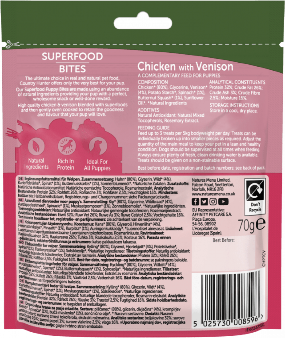 Natures Menu Country Hunter Superfood Bites Puppy Chicken with Venison 8 x 70g, Natures Menu,
