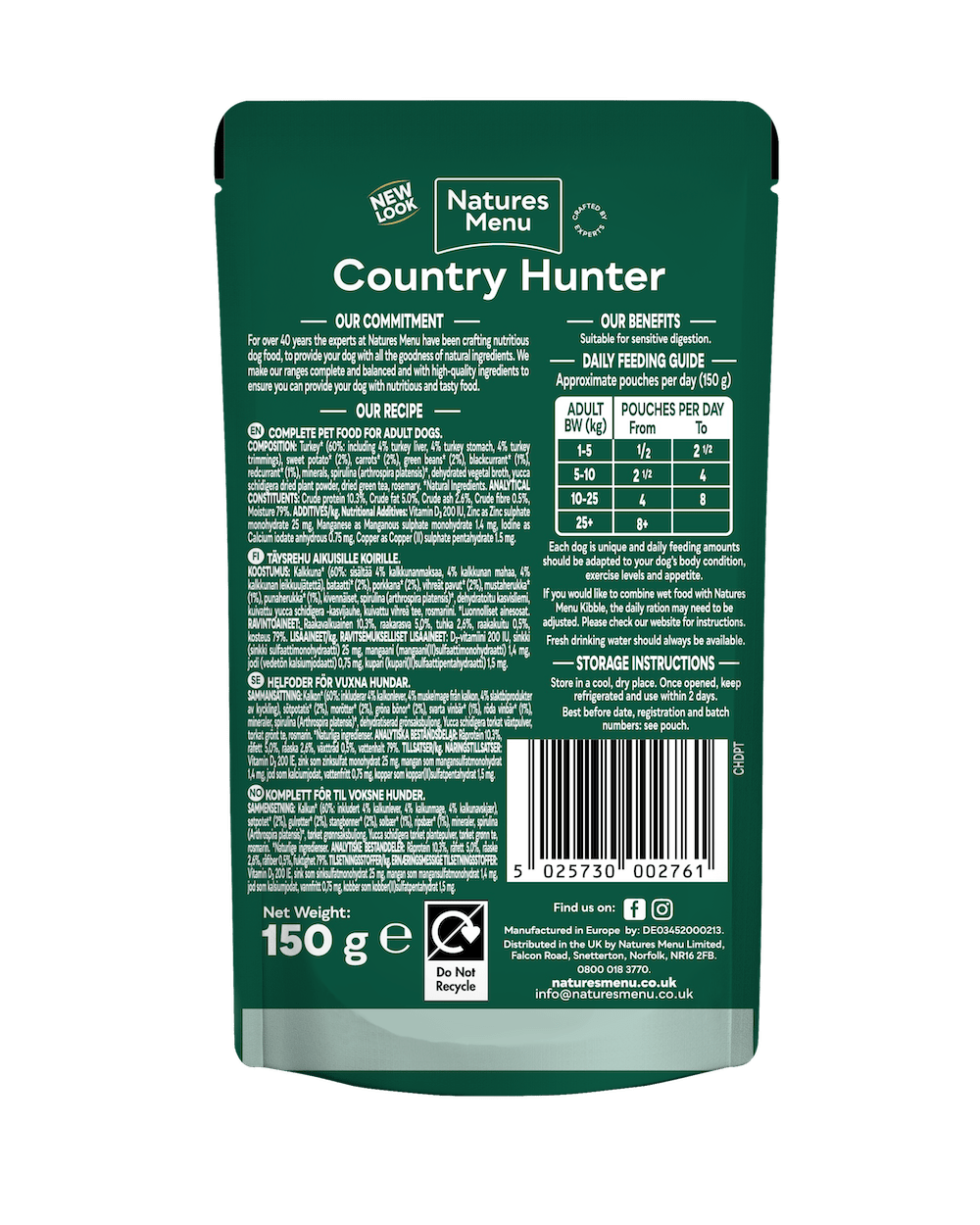 Natures Menu Country Hunter Turkey with Superfoods Pouch - 18 x 150g, Natures Menu,