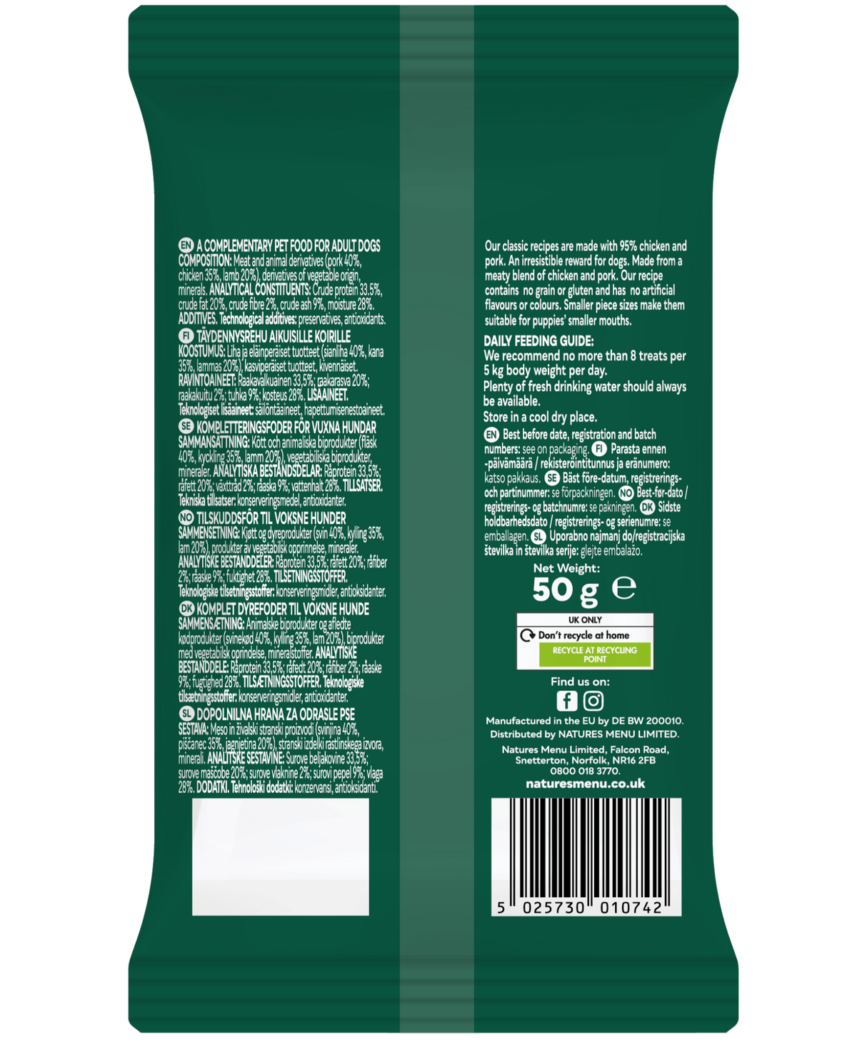 Natures Menu Lamb & Chicken Meaty Dog Treats - 12 x 50g, Natures Menu,