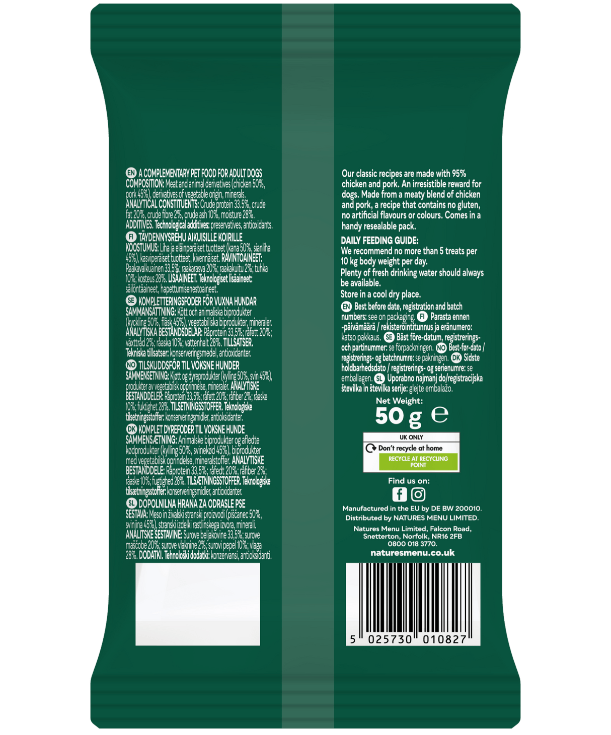 Natures Menu Meaty Chicken Dog Treats - 12 x 50g, Natures Menu,