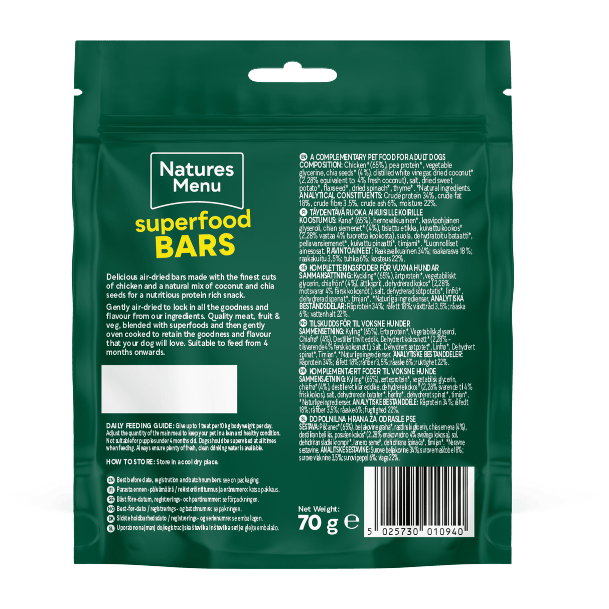 Natures Menu Superfood Bars Chicken Dog Treats - 9 x 70g, Natures Menu,