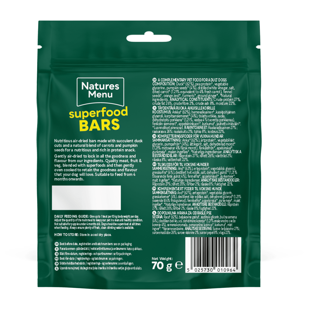 Natures Menu Superfood Bars Duck Dog Treat - 9 x 70g, Natures Menu,