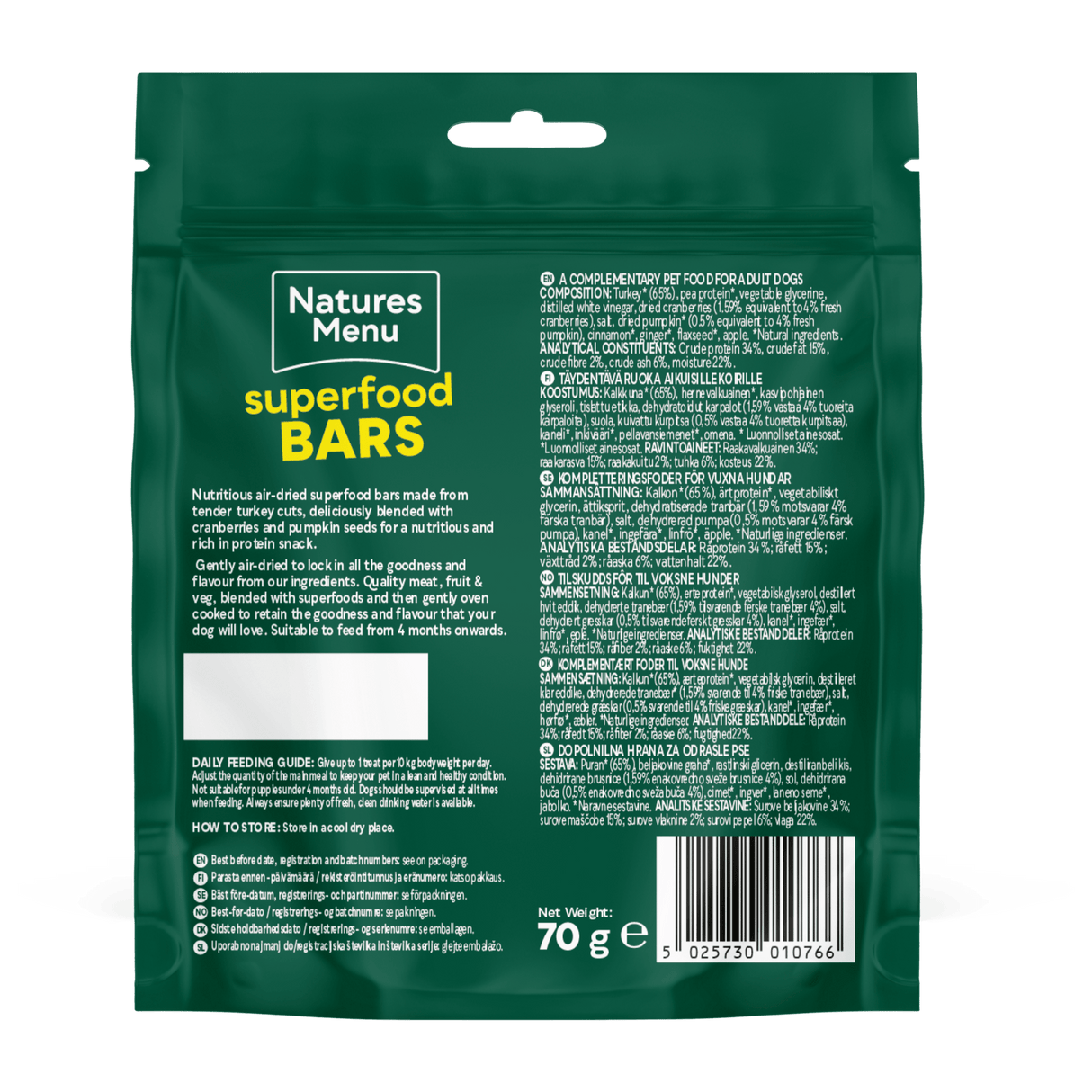 Natures Menu Superfood Bars Turkey Dog Treats - 9 x 70g, Natures Menu,