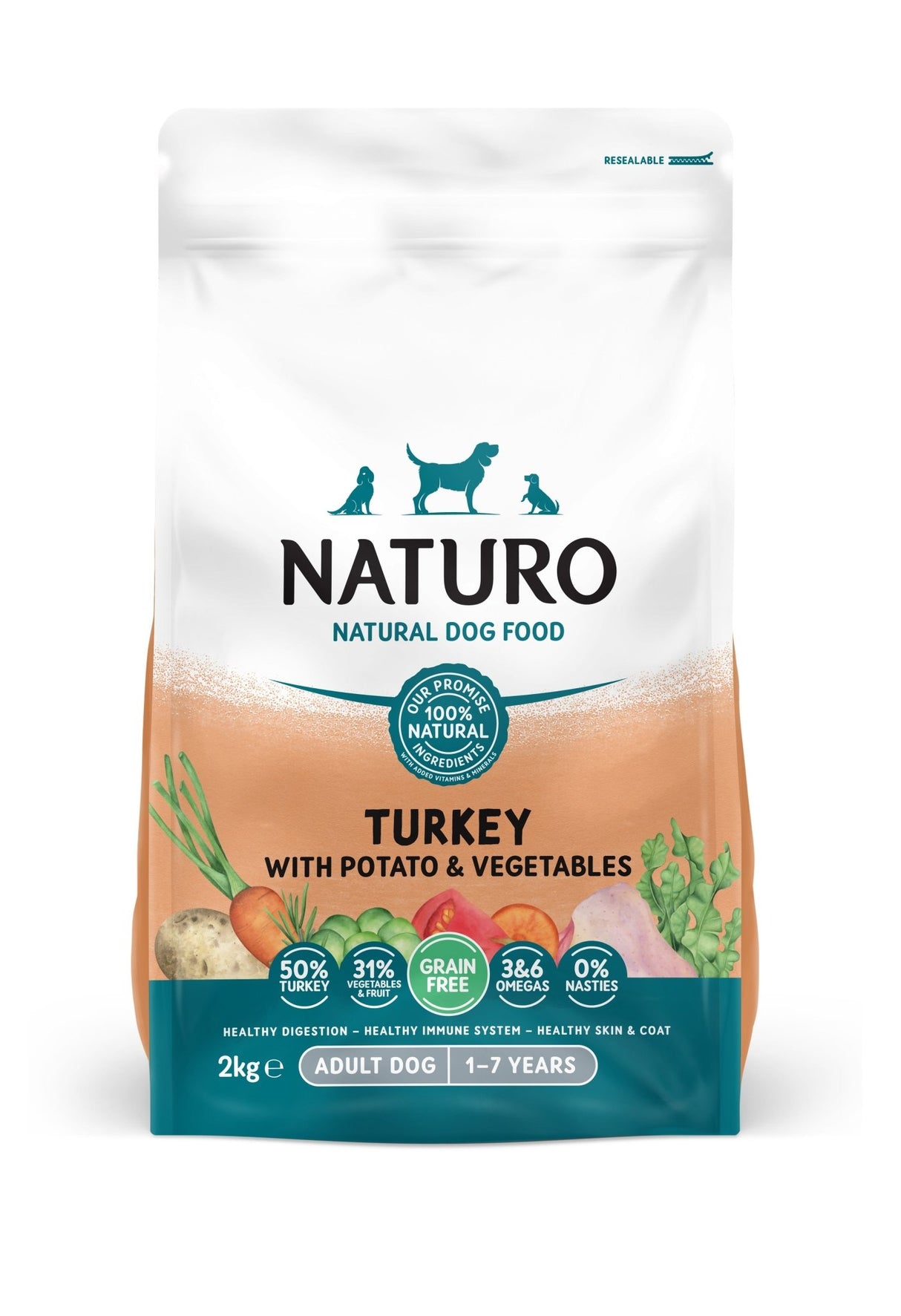 Naturo Adult Dog Grain Free Dry Turkey and Potato with Vegetables, Naturo, 4x2kg