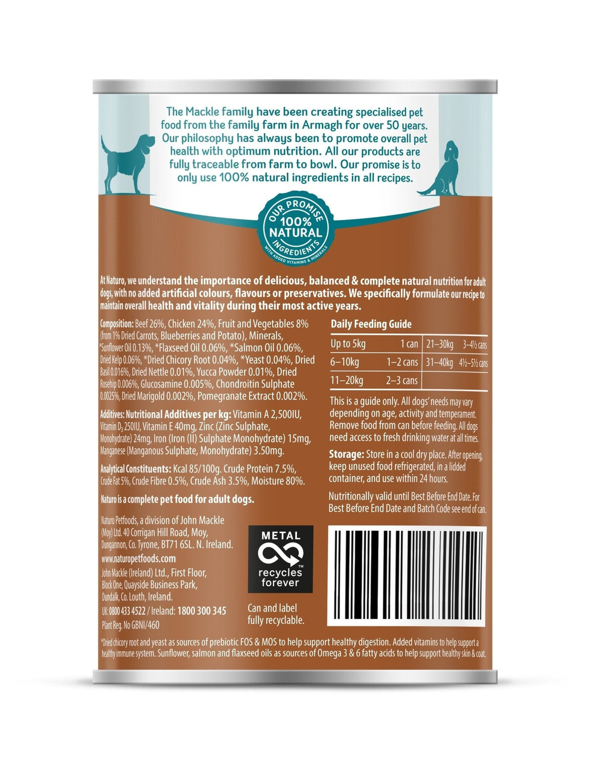 Naturo Adult Dog Grain & Gluten Free Beef with Chicken in a Herb Jelly 12x390g, Naturo,