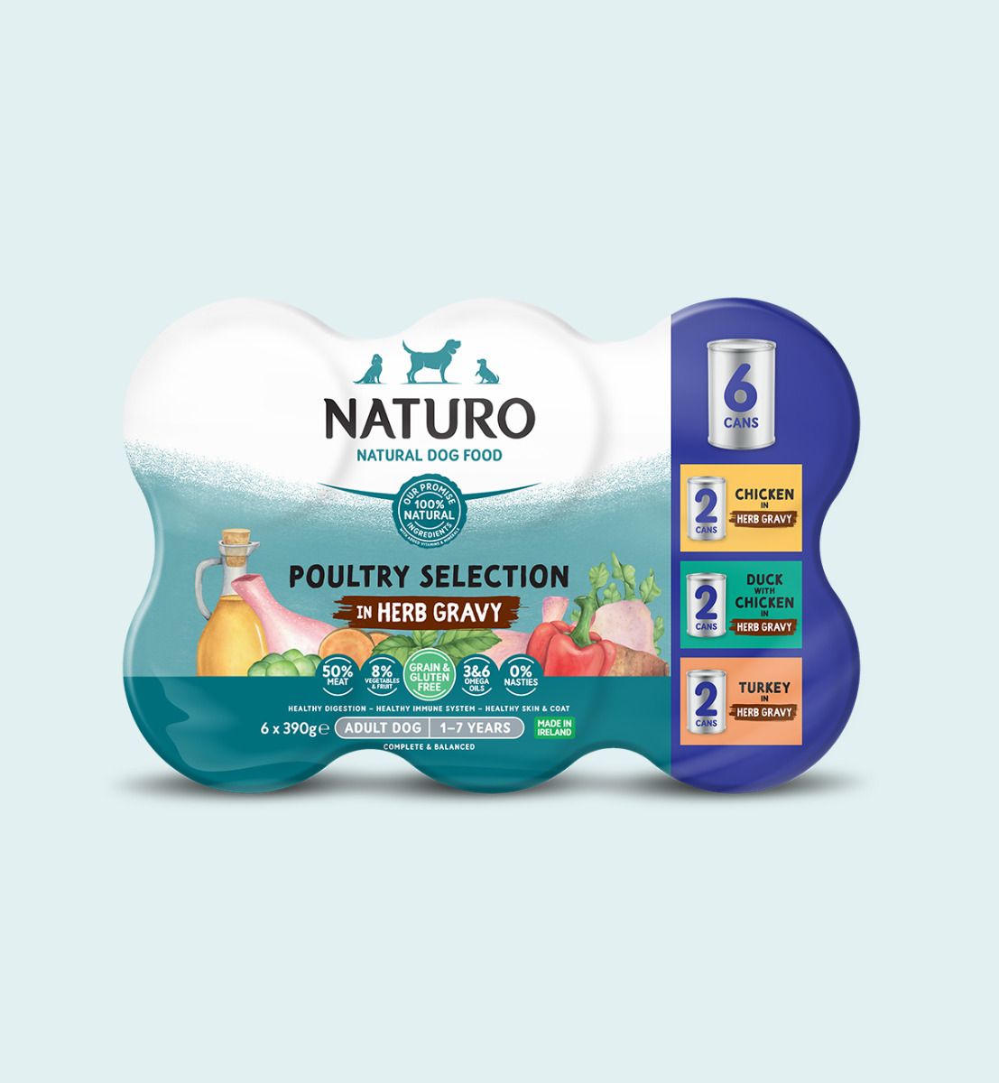 Naturo Adult Dog Grain & Gluten Free Poultry Selection in Herb Gravy Tins, Naturo, 24 x 390g