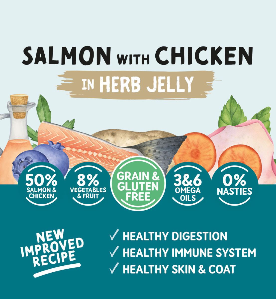 Naturo Adult Dog Grain & Gluten Free Salmon with Chicken in Herb Jelly Tins 12x390g, Naturo,