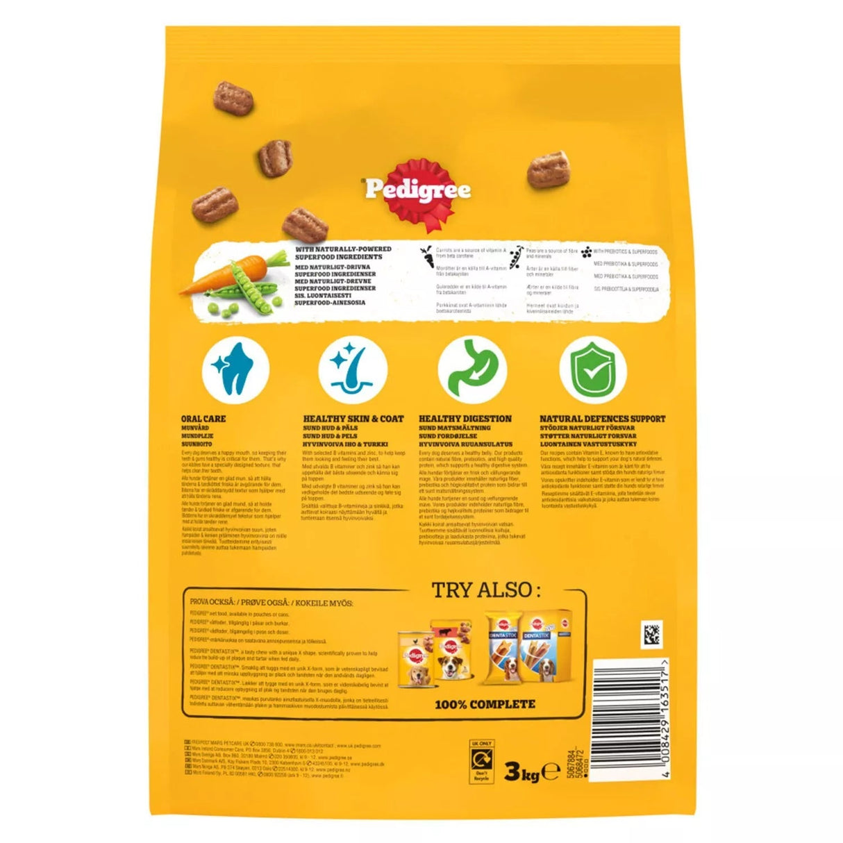 Pedigree Complete Adult Dry Dog Food with Poultry & Vegetables, Pedigree, 3 x 3kg