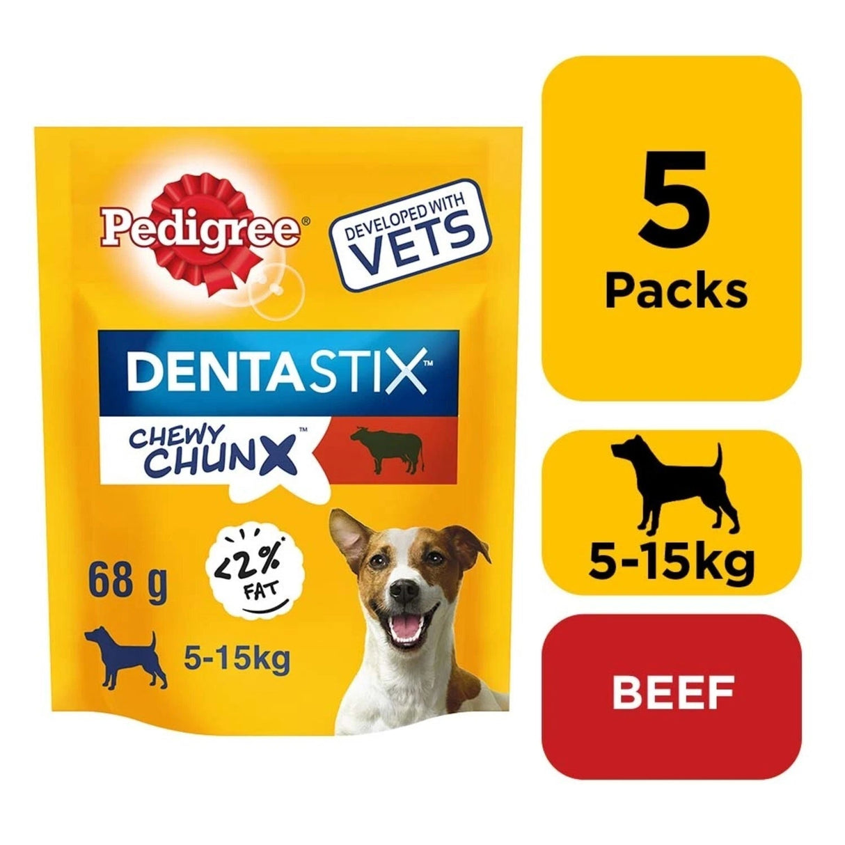 Pedigree Dentastix Chewy Chunx Beef Mini Adult Small Dog Treats - 5 x 68g, Pedigree,