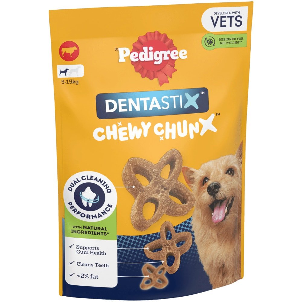 Pedigree Dentastix Chewy Chunx Beef Mini Adult Small Dog Treats - 5 x 68g, Pedigree,