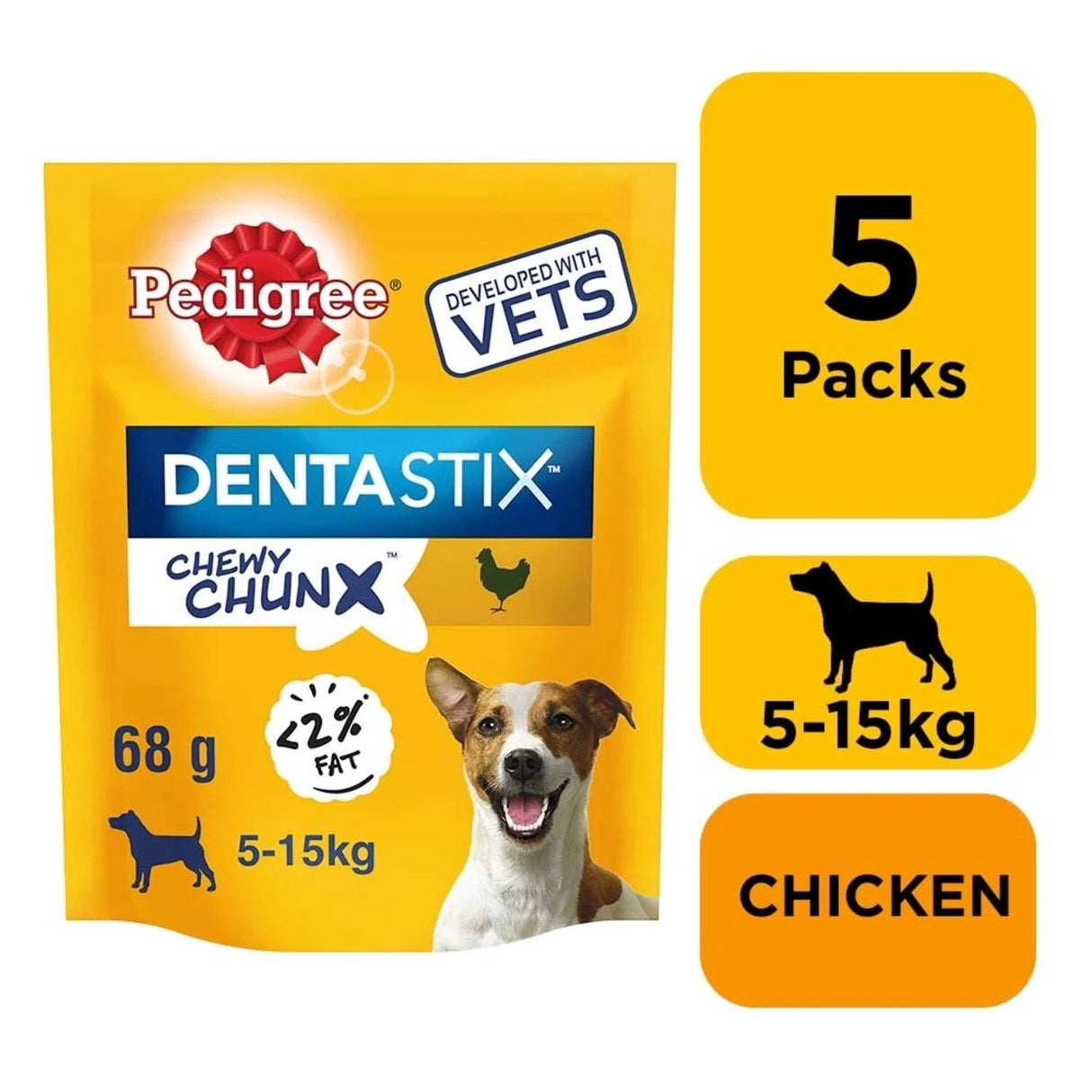 Pedigree Dentastix Chewy Chunx Chicken Mini Adult Small Dog Treats - 5 x 68g, Pedigree,