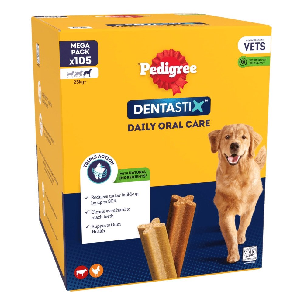 Pedigree Dentastix Daily Large Dog Dental Chew Treat, Pedigree, 105 Stick Mega Pack