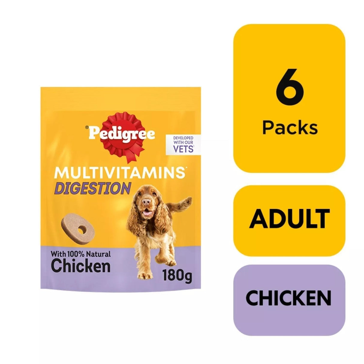 Pedigree Multivitamins Digestion Soft Dog Chews - 6 x 180g Packs, Pedigree,