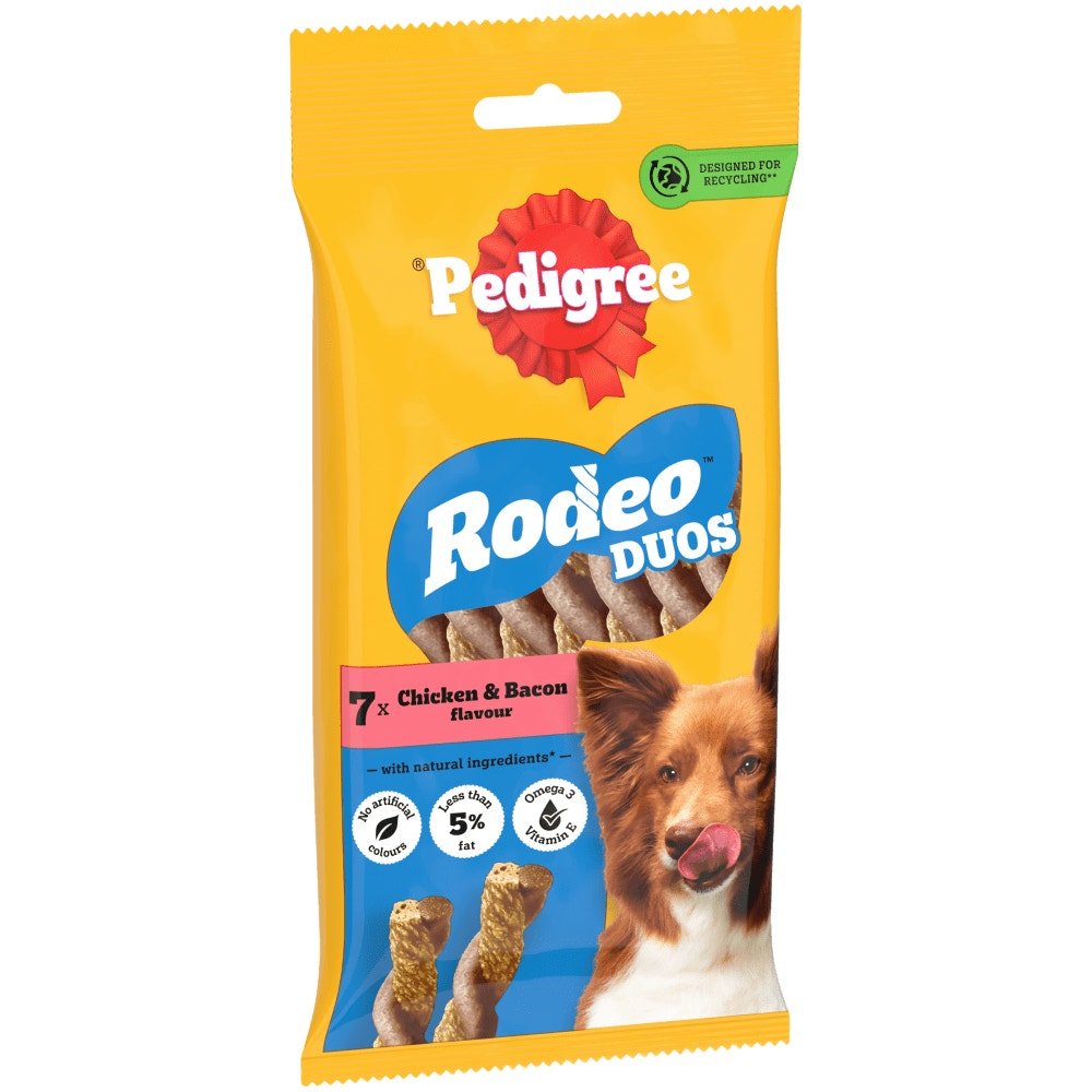 Pedigree Rodeo Duos Chicken & Bacon Adult Dog Treats - 10 x 123g Bag, Pedigree,