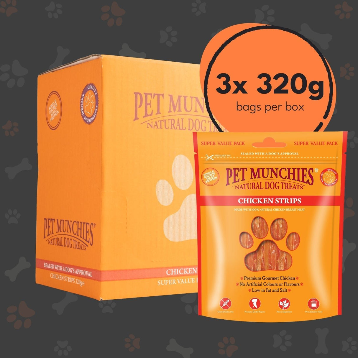 Pet Munchies Chicken Strips Treats for Dogs - 3 x 320g, Pet Munchies,
