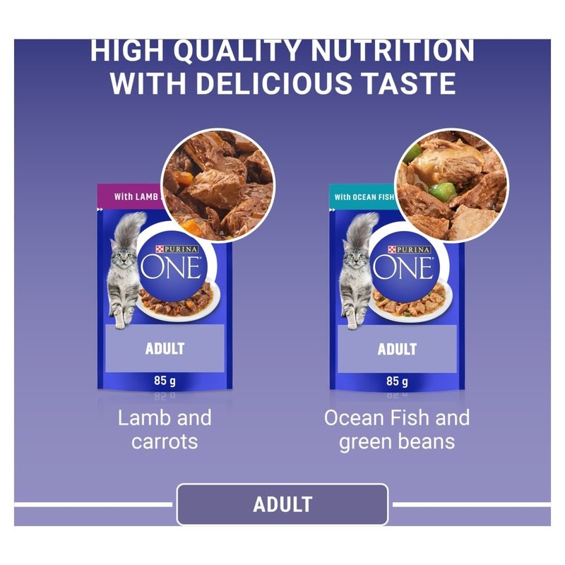 PURINA ONE Mini Fillets Ocean Fish and Lamb Wet Cat Food - 40 x 85g, Purina One,
