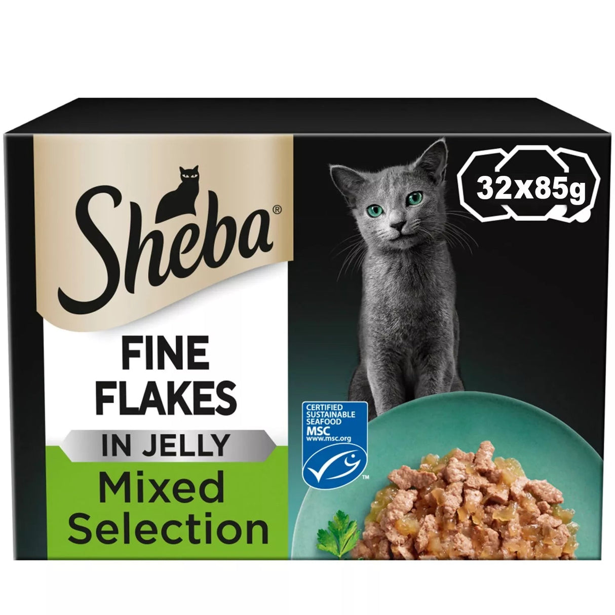 Sheba Fine Flakes Mixed Selection in Jelly Trays - 32 x 85g Adult Wet Cat Food, Sheba,
