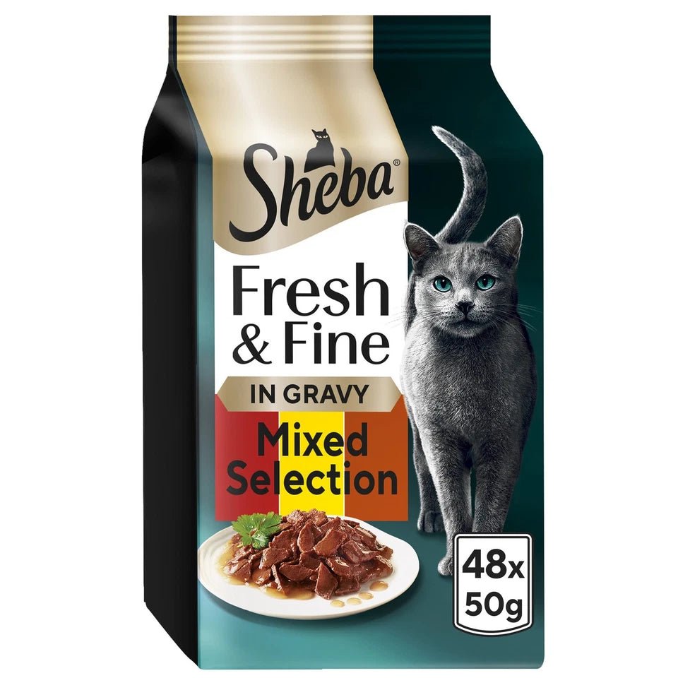 Sheba Fresh & Fine Adult Beef & Chicken & Lamb in Gravy Pouches - 48 x 50g, Sheba,