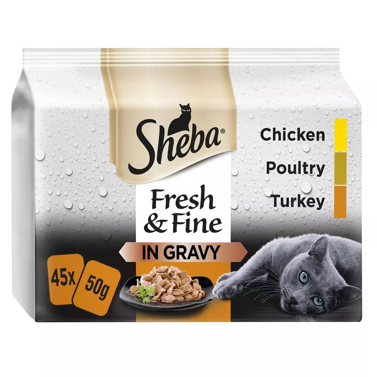 Sheba Fresh & Fine Adult Chicken & Poultry & Turkey in Gravy Pouches - 45 x 50g, Sheba,