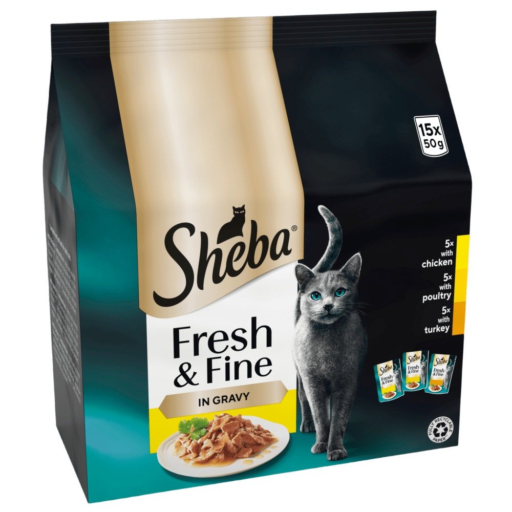 Sheba Fresh & Fine Adult Chicken & Poultry & Turkey in Gravy Pouches - 45 x 50g, Sheba,
