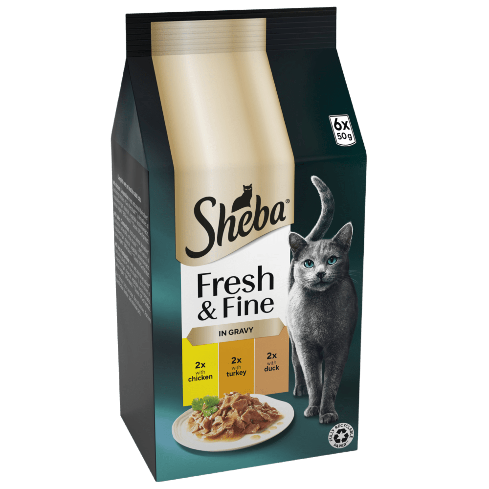 Sheba Fresh & Fine Adult Chicken, Turkey & Duck in Gravy Pouches - 48 x 50g, Sheba,