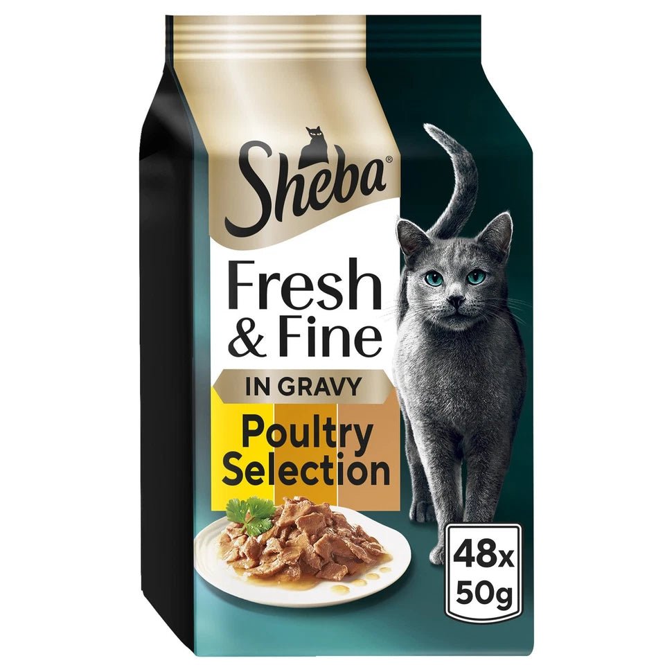 Sheba Fresh & Fine Adult Chicken, Turkey & Duck in Gravy Pouches - 48 x 50g, Sheba,