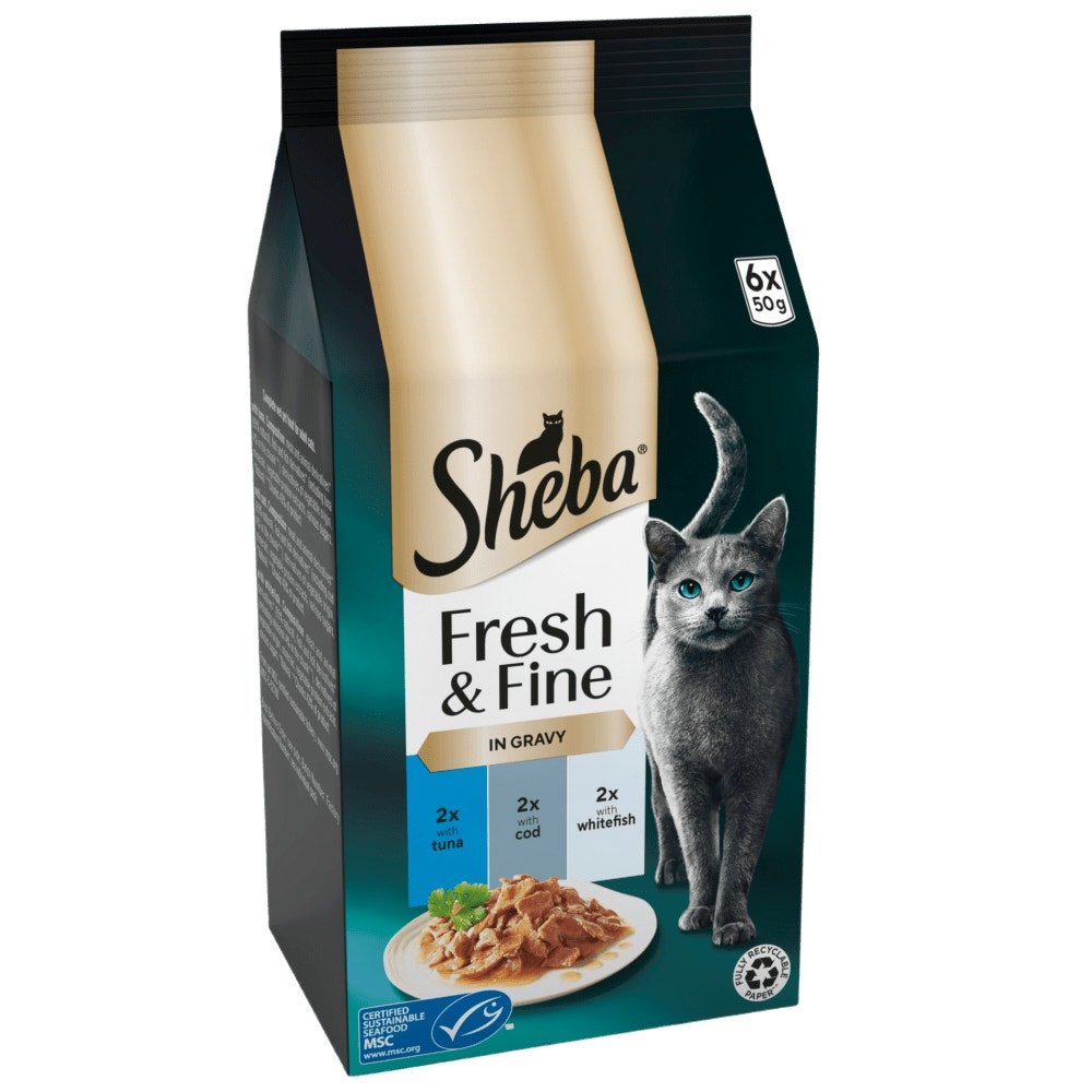 Sheba Fresh & Fine Adult Tuna & Cod & Whitefish in Gravy Pouches - 48 x 50g, Sheba,