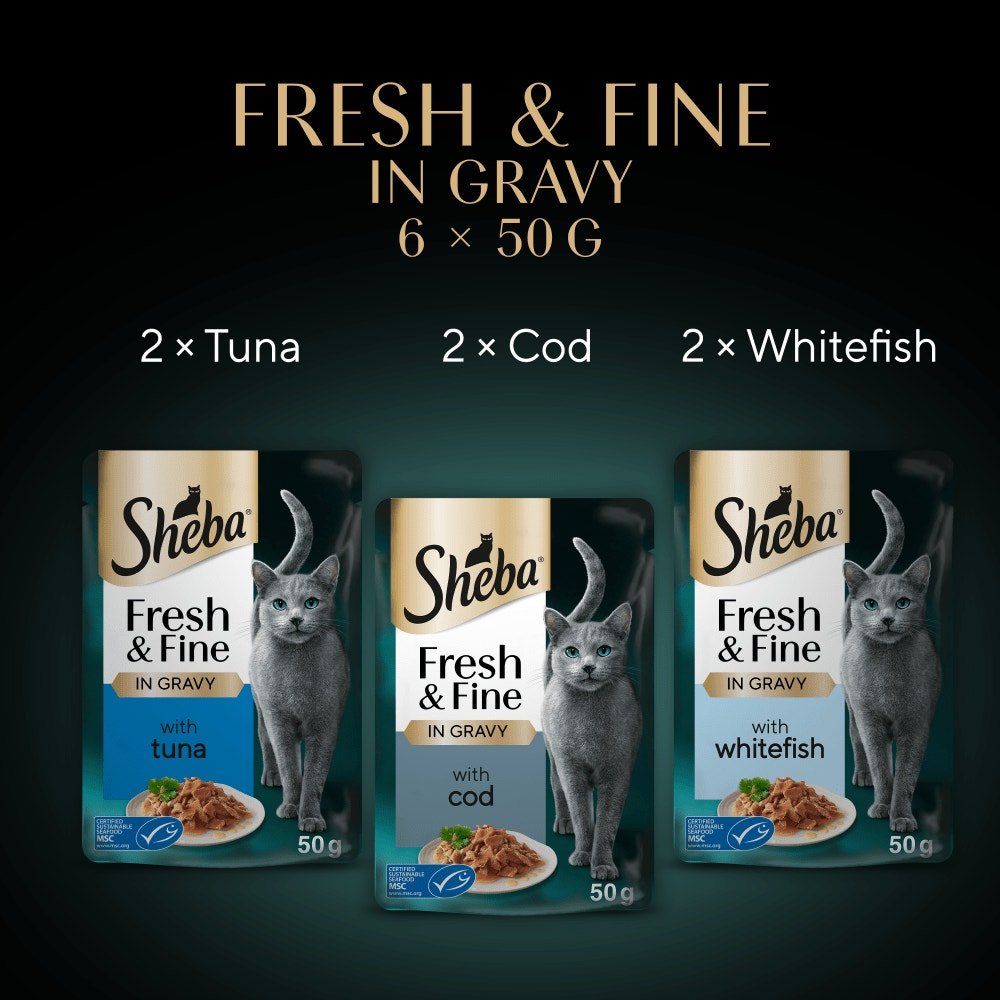 Sheba Fresh & Fine Adult Tuna & Cod & Whitefish in Gravy Pouches - 48 x 50g, Sheba,