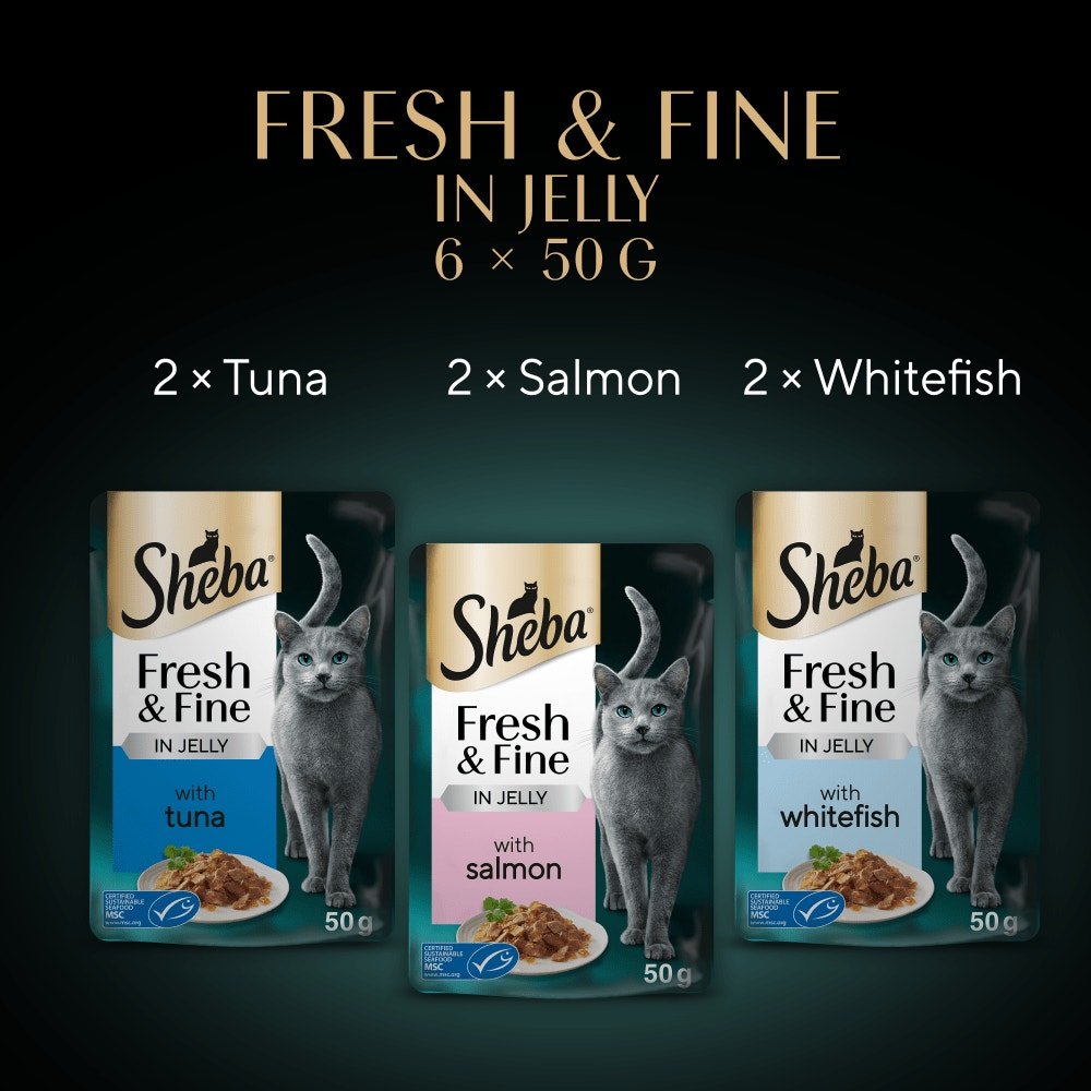 Sheba Fresh & Fine Adult Tuna & Salmon & Whitefish in Jelly Pouches - 48 x 50g, Sheba,