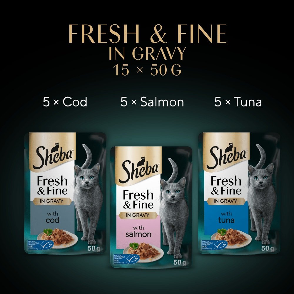 Sheba Fresh & Fine Fish Selection in Gravy Pouches - 45 x 50g, Sheba,