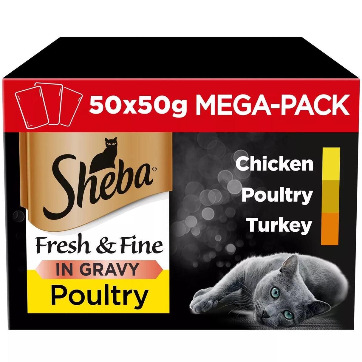 Sheba Fresh & Fine Poultry in Gravy Adult Wet Cat Food Mega Pack - 50 x 50g, Sheba,