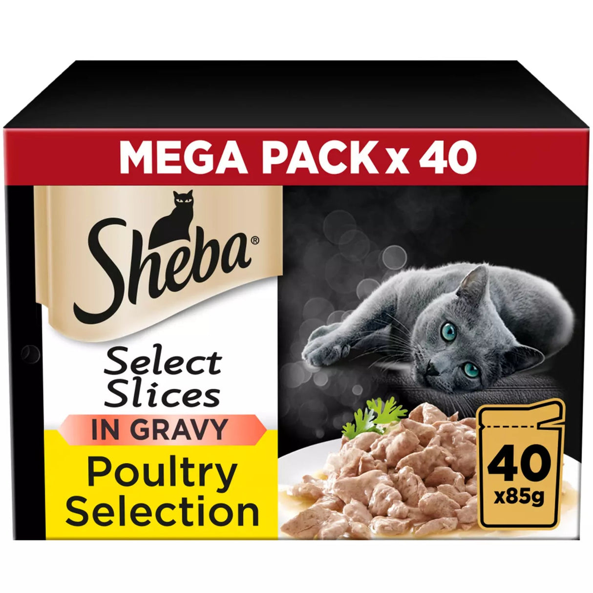 Sheba Select Slices Poultry Selection in Gravy Mega - Pack Pouches - 40 x 85g, Sheba,