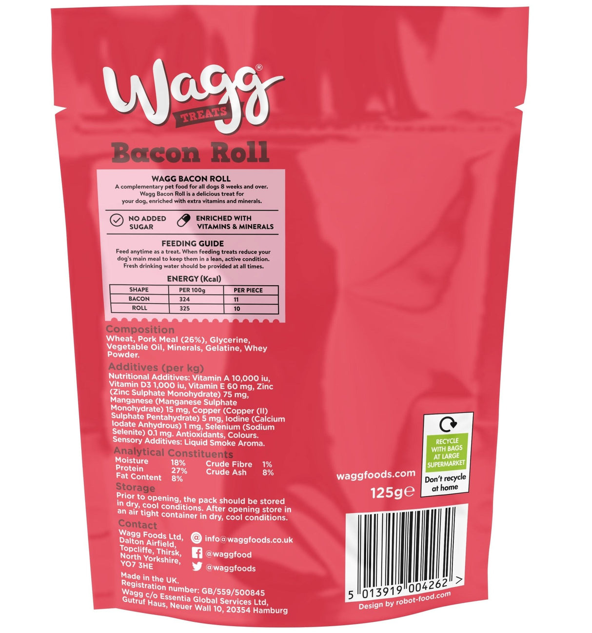 Wagg Bacon Roll Tasty Bites Dog Treats - 7 x 125g, Wagg,