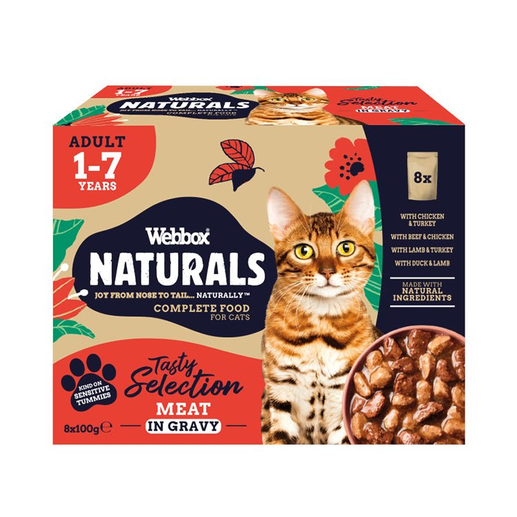 Webbox Naturals Adult Cat Meat Selection in Gravy Pouches - 56 x 100g, Webbox,
