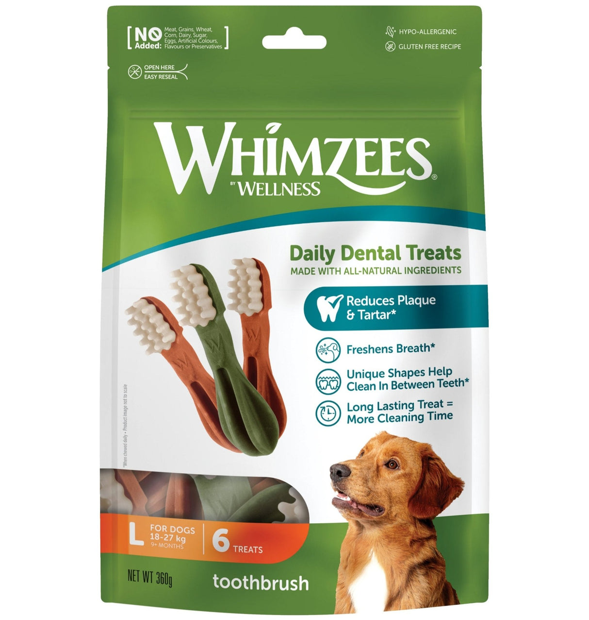 Whimzees Toothbrush Large Dog Treat - 6 x 6 Treat Bag, Whimzees,
