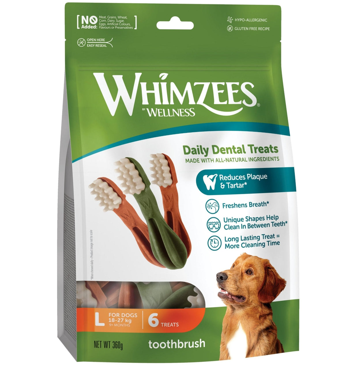 Whimzees Toothbrush Large Dog Treat - 6 x 6 Treat Bag, Whimzees,